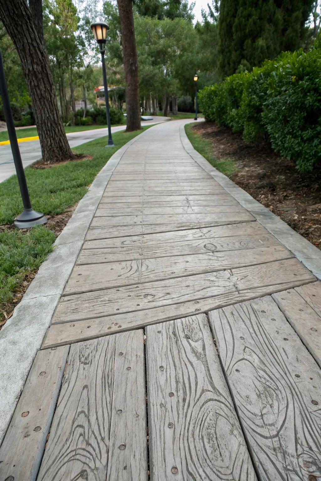 Get the rustic charm of wood with a painted concrete plank effect.