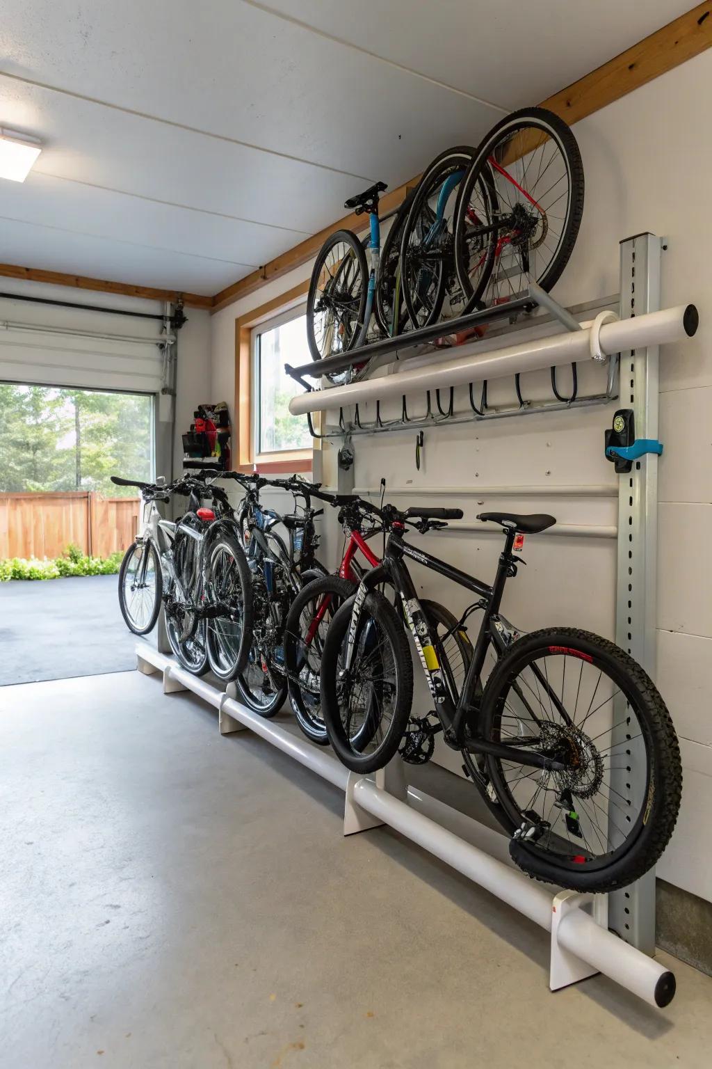 Organize your bikes with a customizable PVC pipe bike rack.