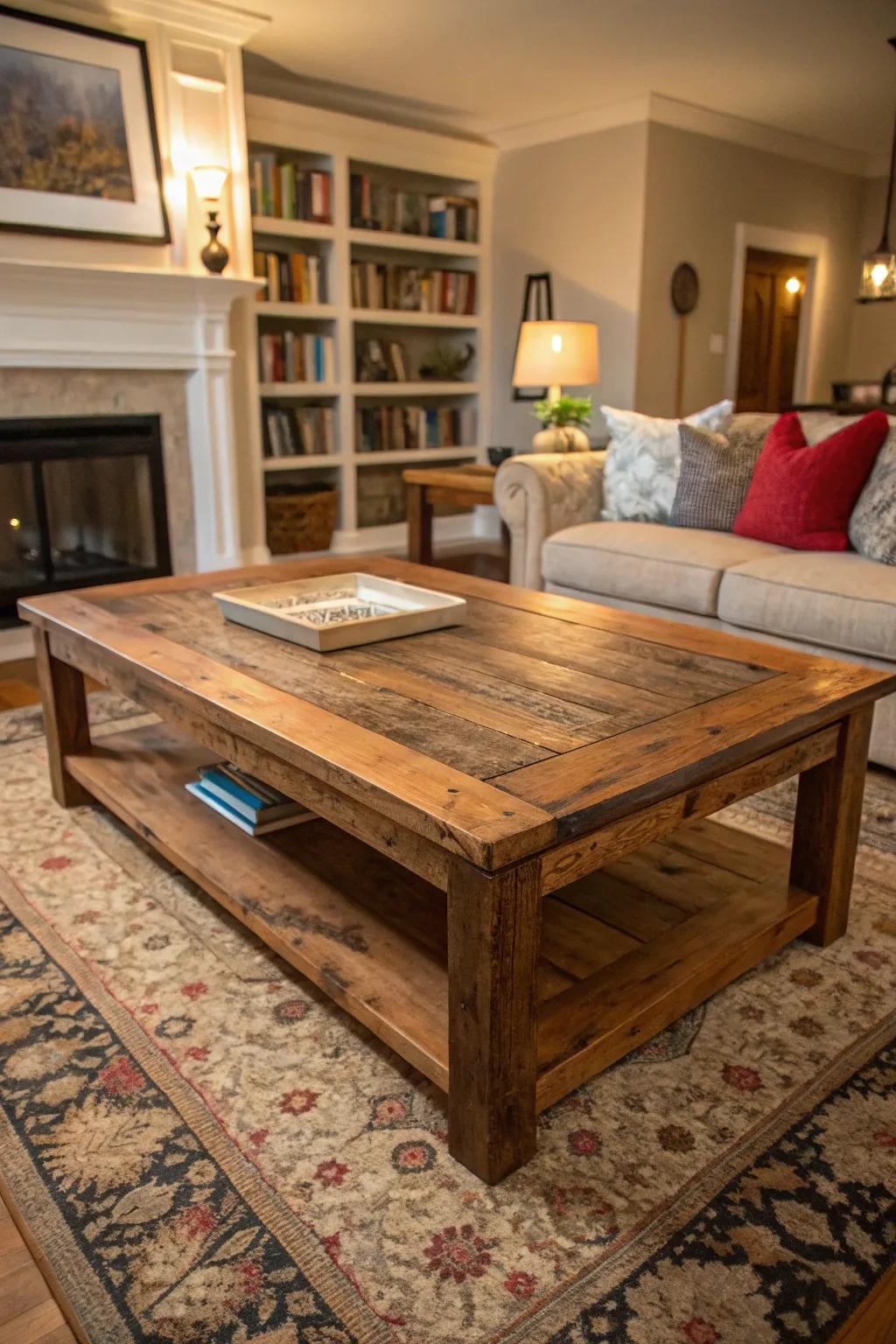 Make a statement with a reclaimed wood coffee table.