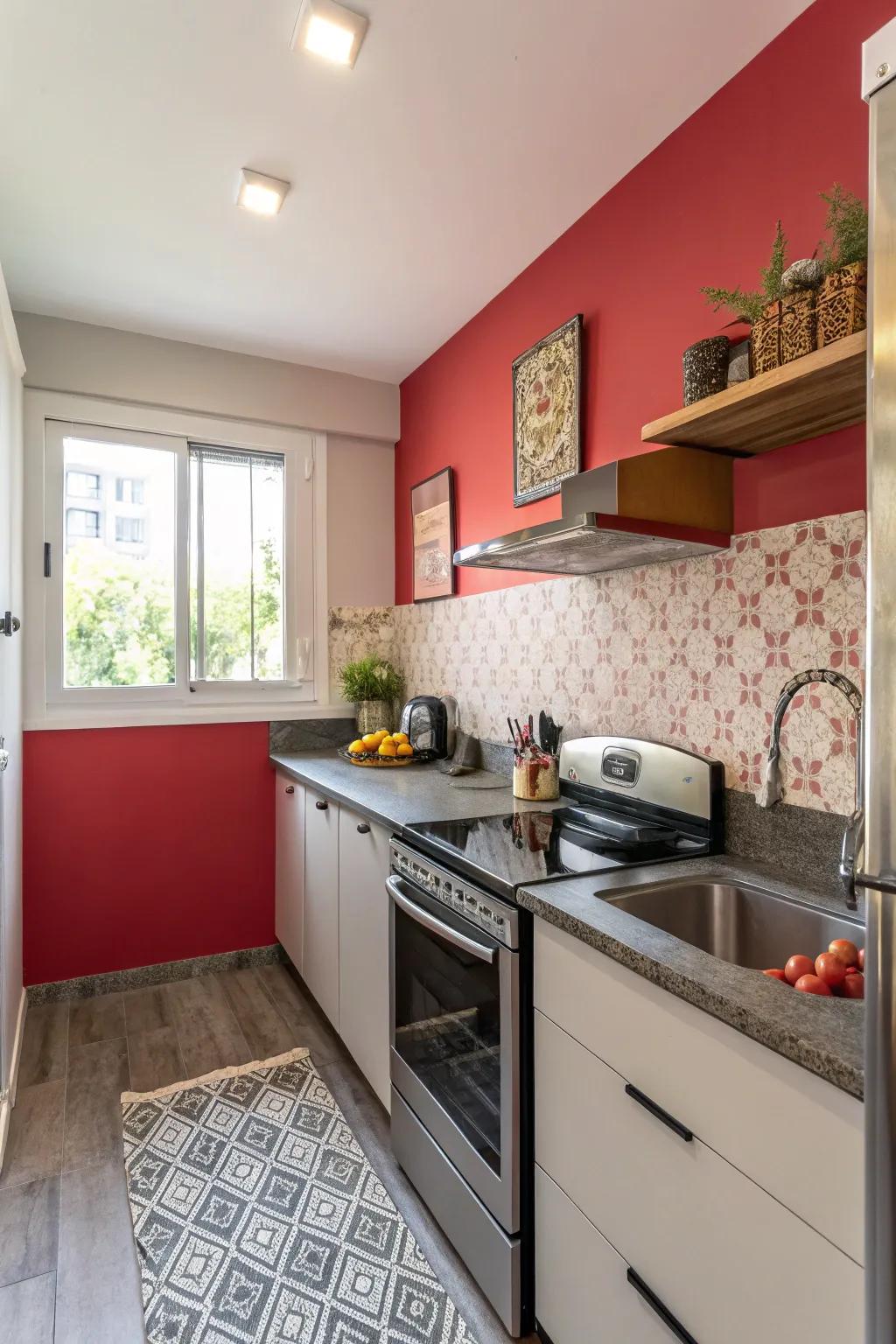 A splash of color in a small kitchen adds personality and vibrancy.