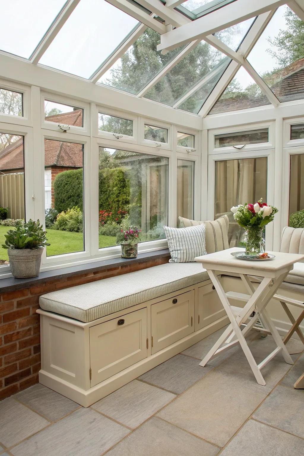 Functional furniture makes the most of your small orangery.