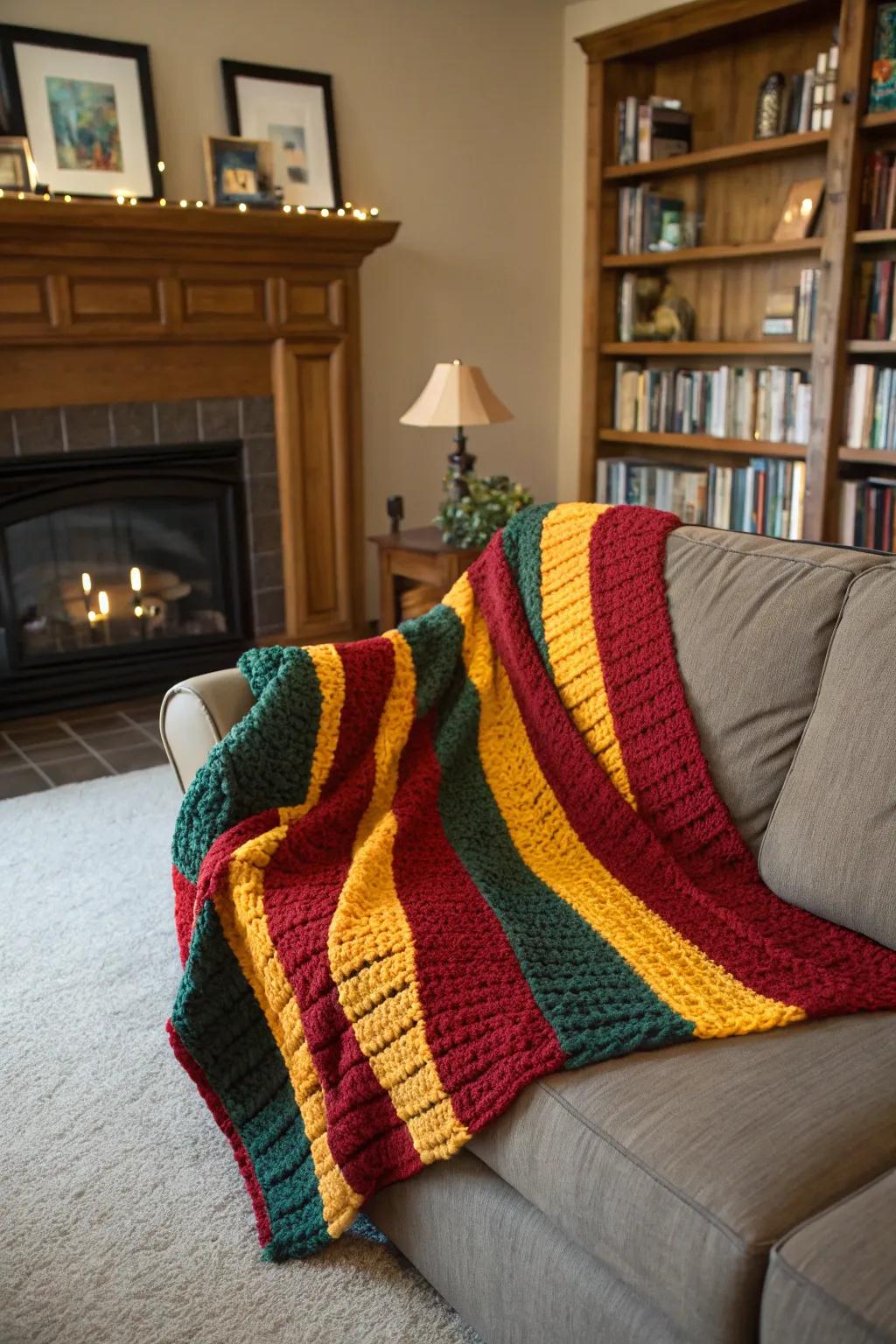 Team spirit captured in a cozy crochet throw blanket.