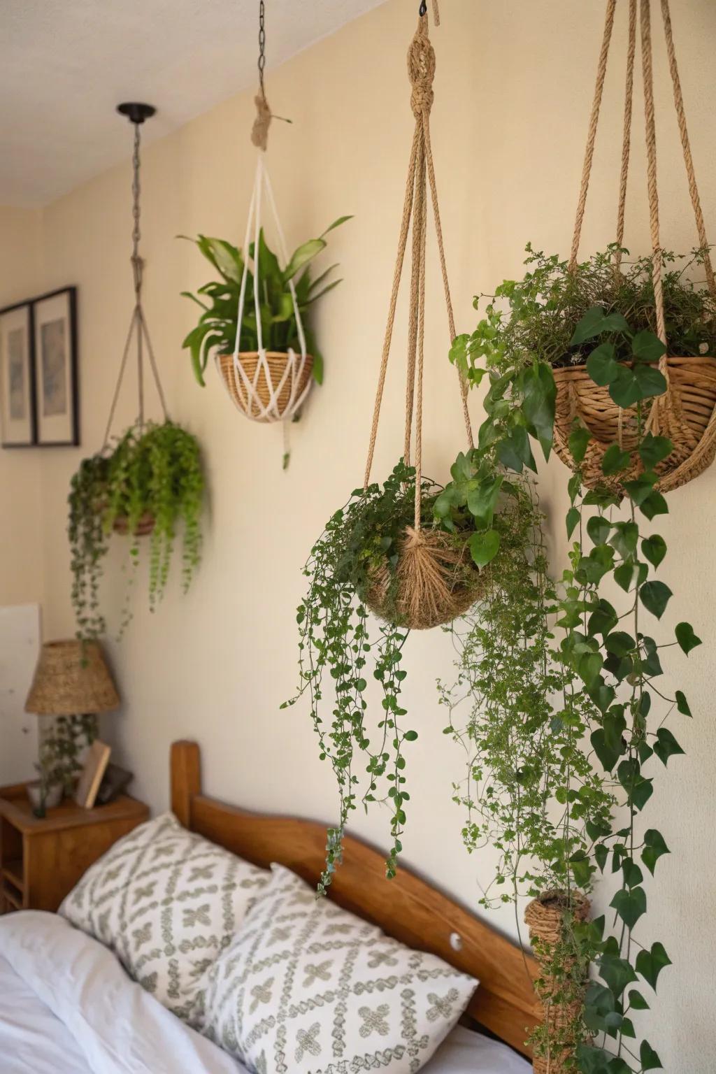 Baskets create a dynamic and artistic plant display on your walls.