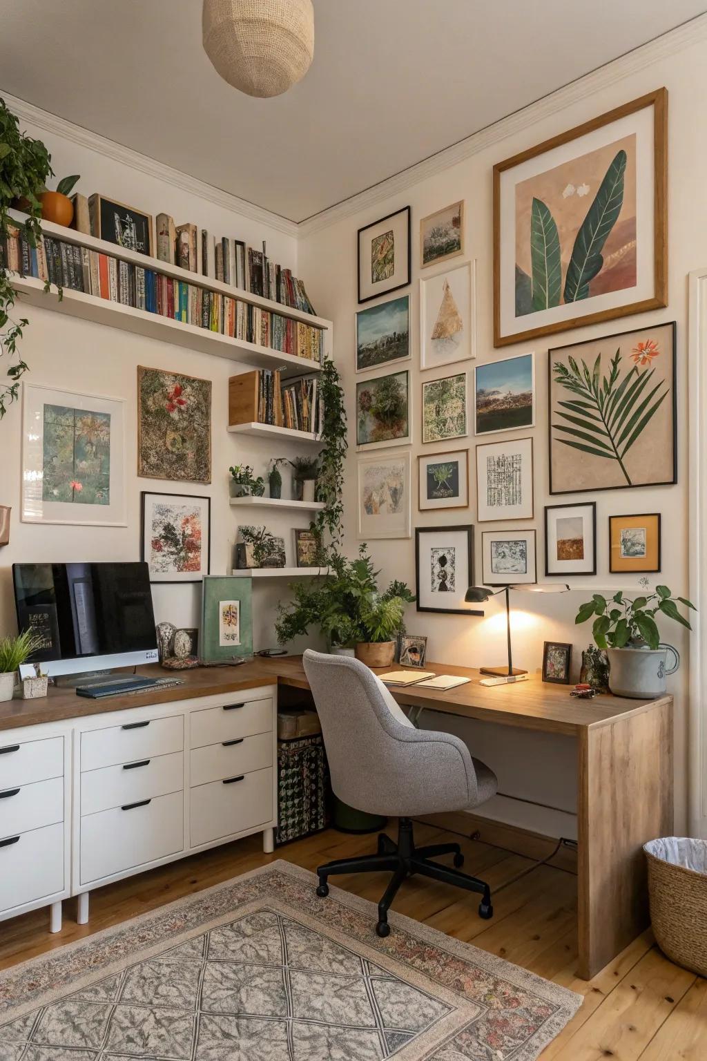 Art can elevate your workspace and ignite creativity.