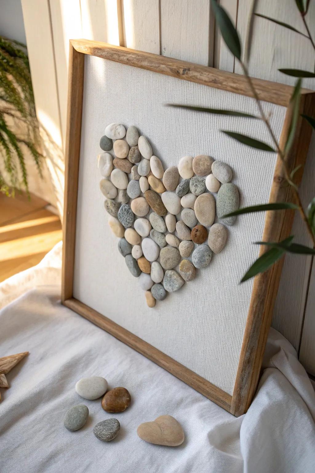 Capture the essence of summer with heart-shaped pebble art – a minimalist masterpiece that brings nature indoors.