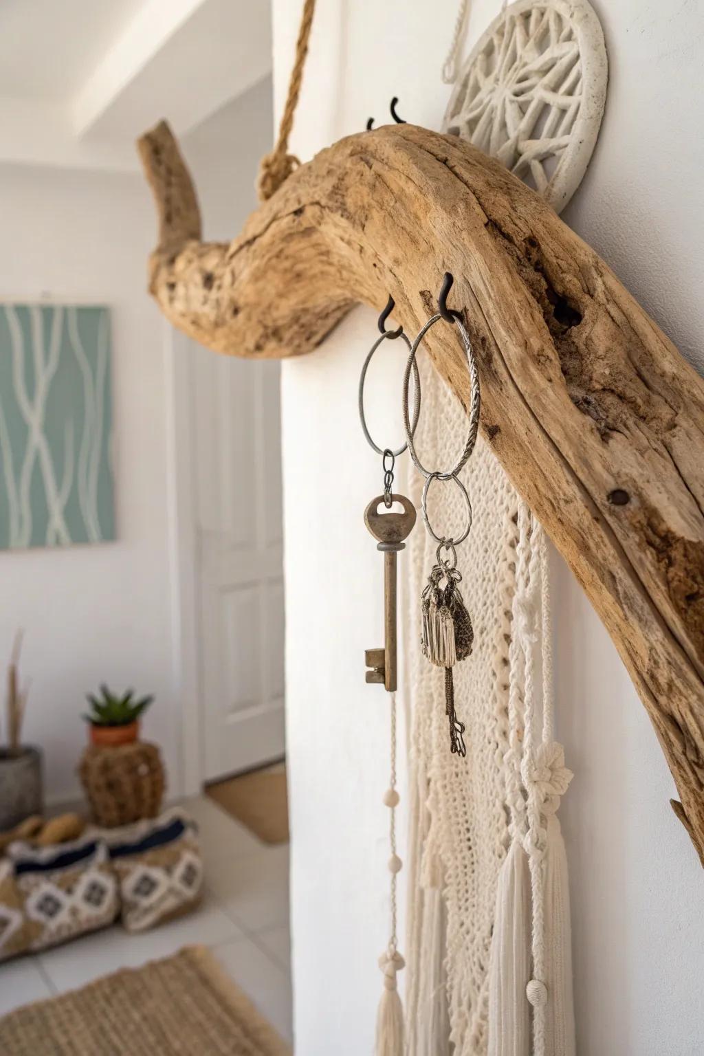 Embrace nature's artistry with a stunning driftwood key holder that tells its own story.