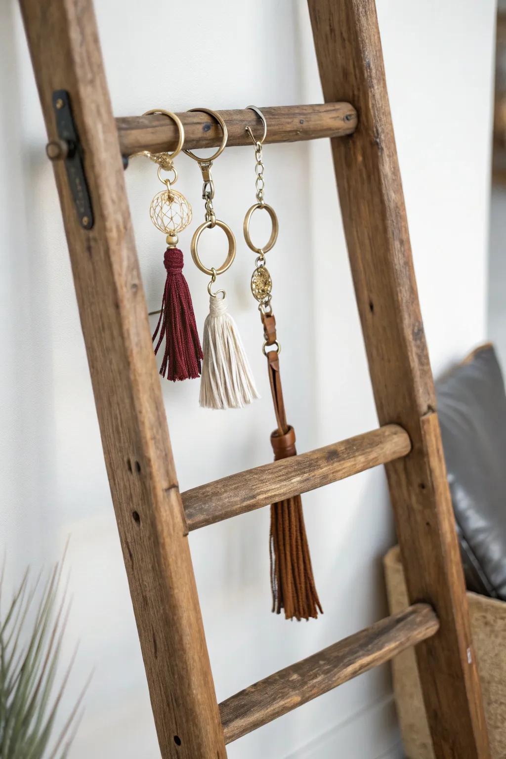 Elevate your entryway with a vintage ladder keychain display—where rustic charm meets minimalist elegance.