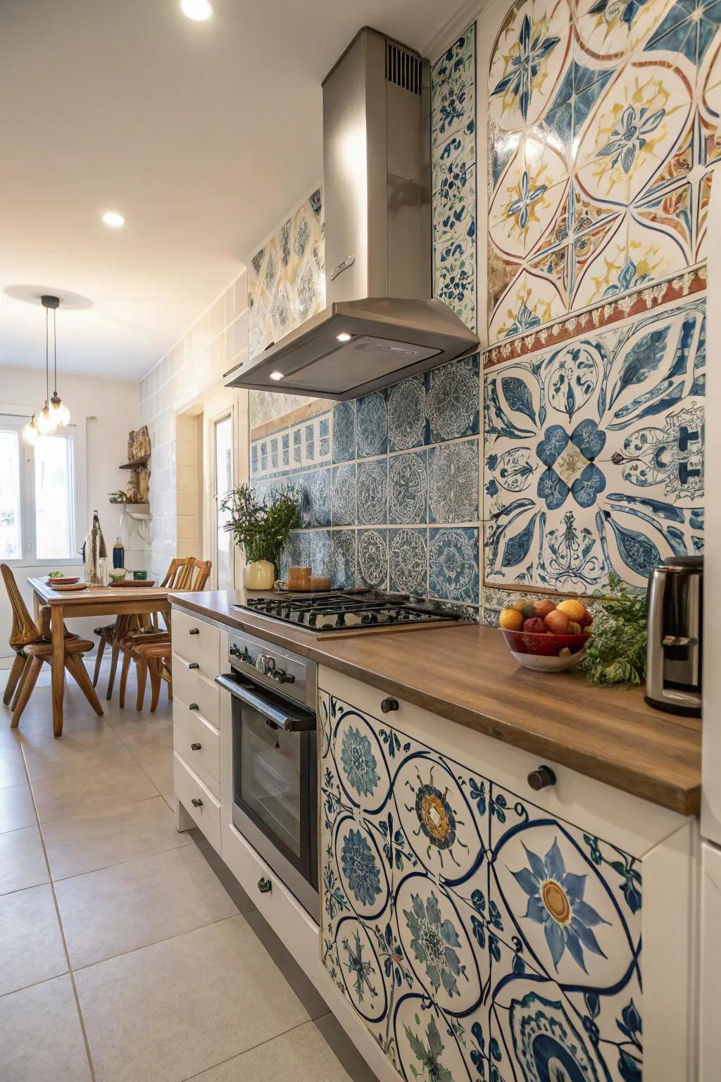 Hand-painted tiles bring a bespoke and artistic touch to your kitchen.