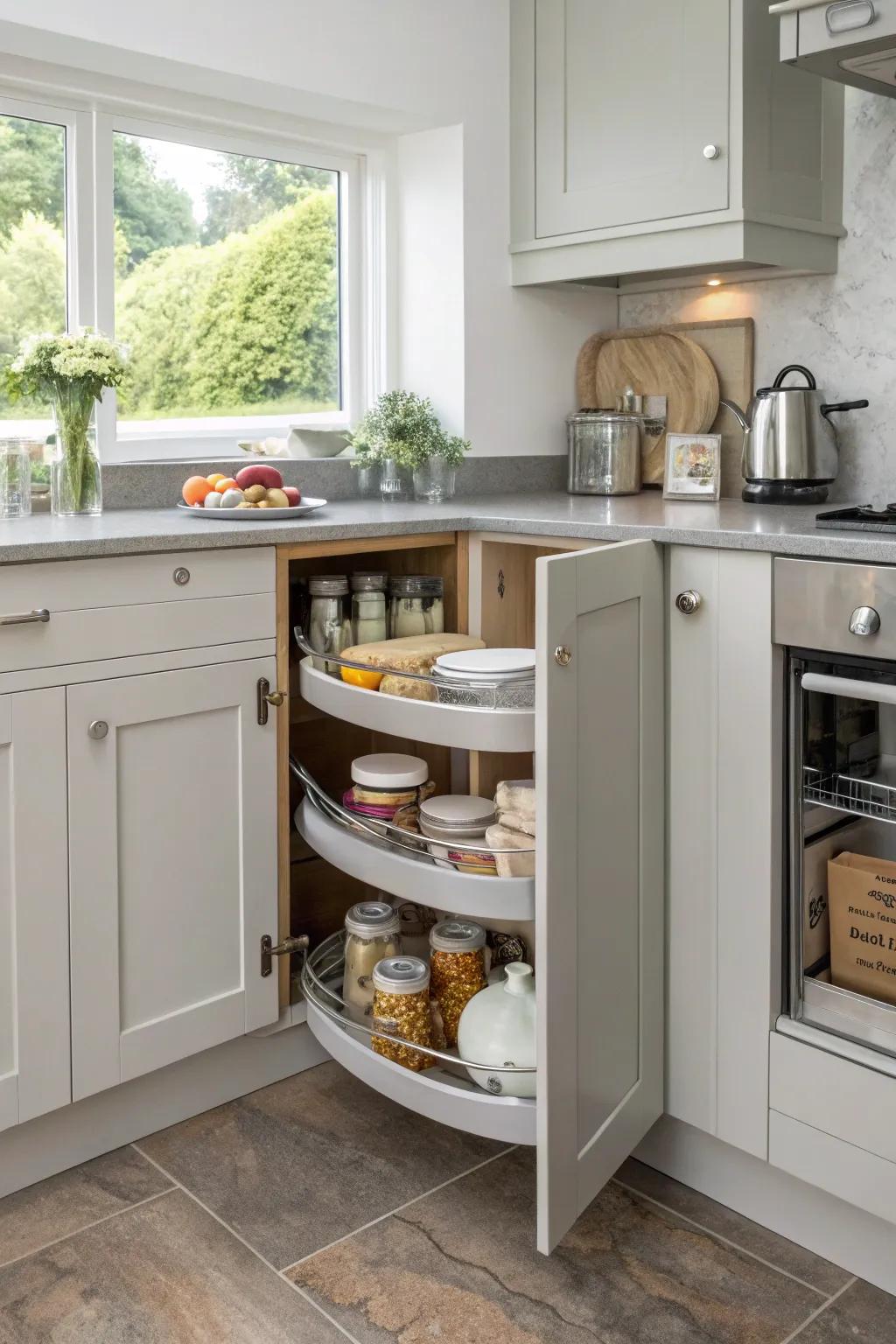 Corner cabinets maximize space with smart storage solutions.