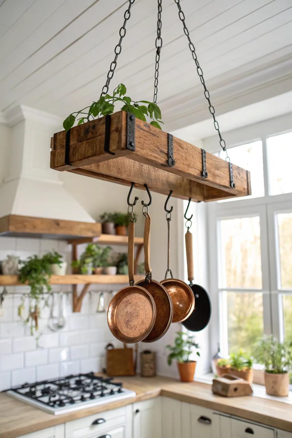 Elevate your kitchen space with a touch of rustic elegance. Discover the art of simplicity with this DIY hanging pot rack.