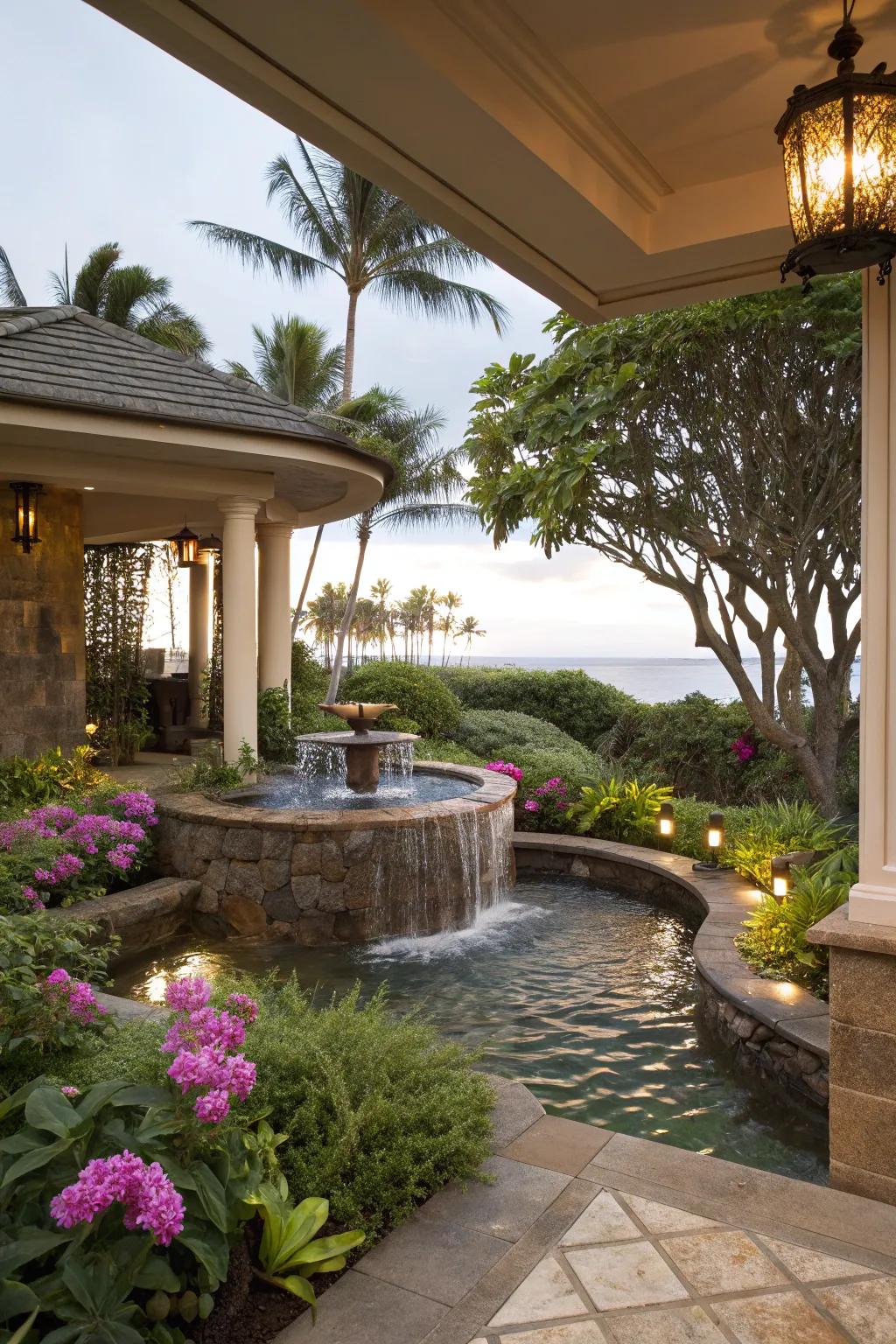 Enhance tranquility with a water feature on your lanai.