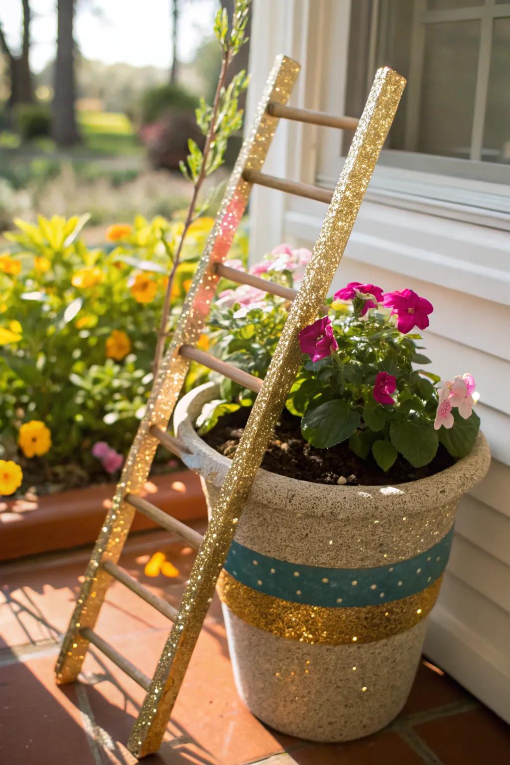 A flowerpot trap bursting with color and charm.