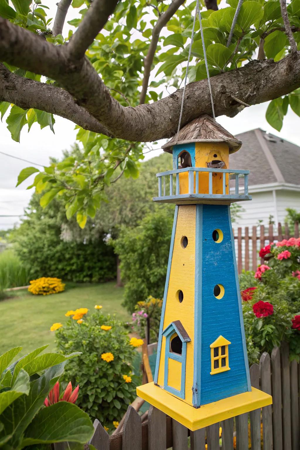 A lighthouse birdhouse adds charm and functionality to your garden