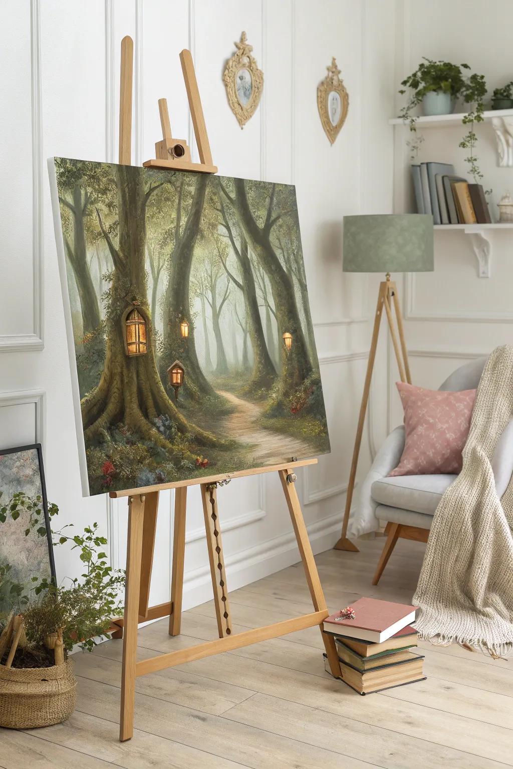 Unleash your imagination with a fantasy forest painting that tells a story beyond the canvas.