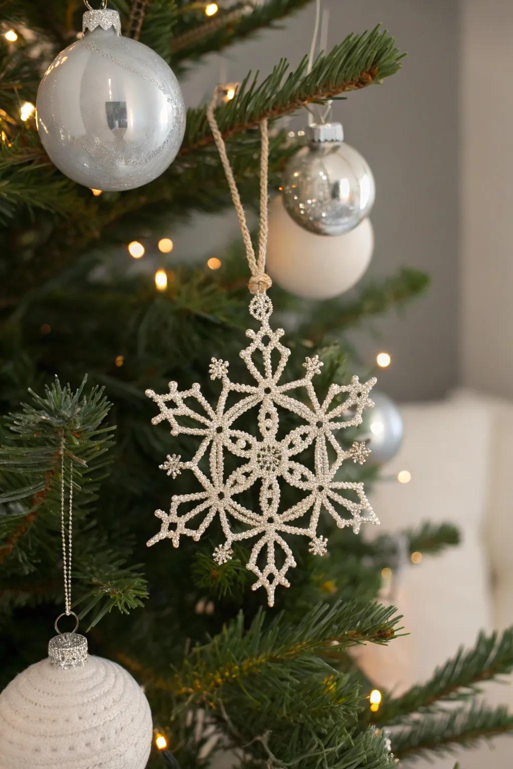 Turn your tree into a winter wonderland with macrame snowflake ornaments.