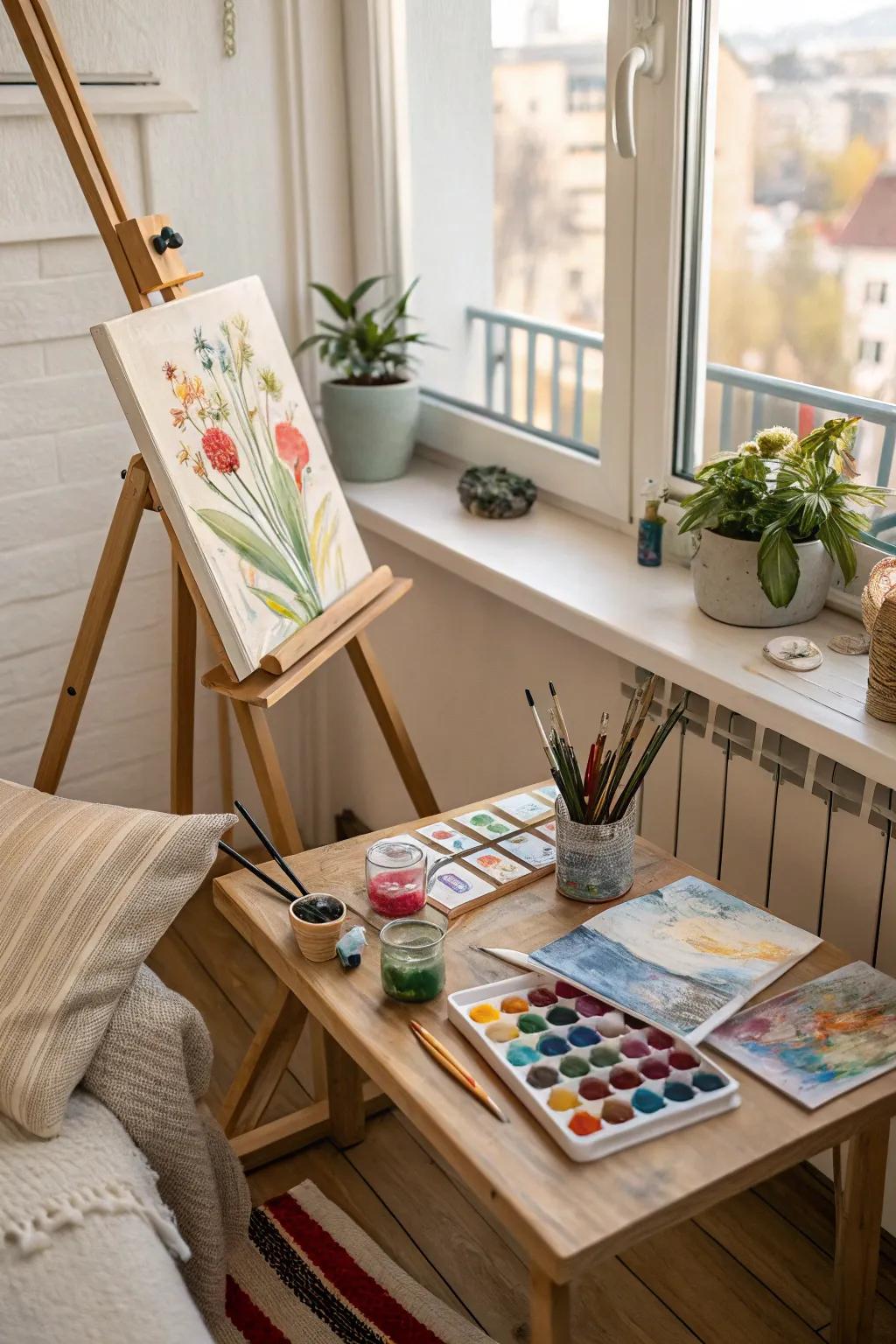 Mini art studio: a personal retreat for artistic expression.