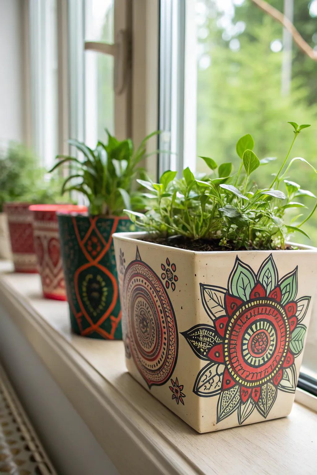 Mandala planters add artistic flair to your indoor garden.