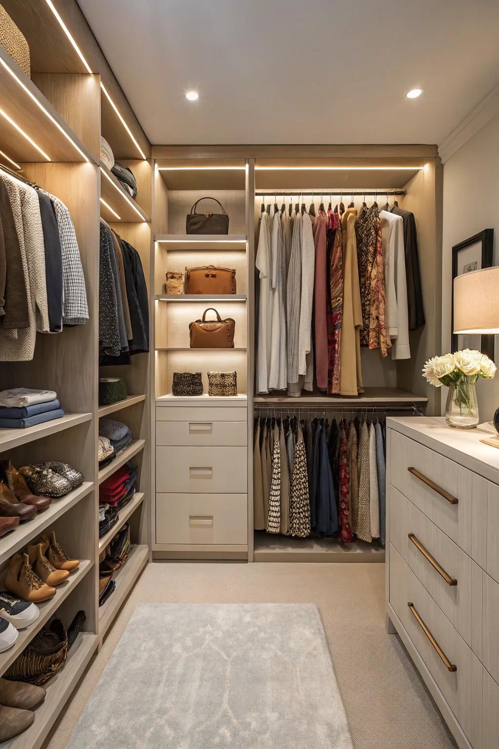 Open shelving keeps your closet airy and organized.