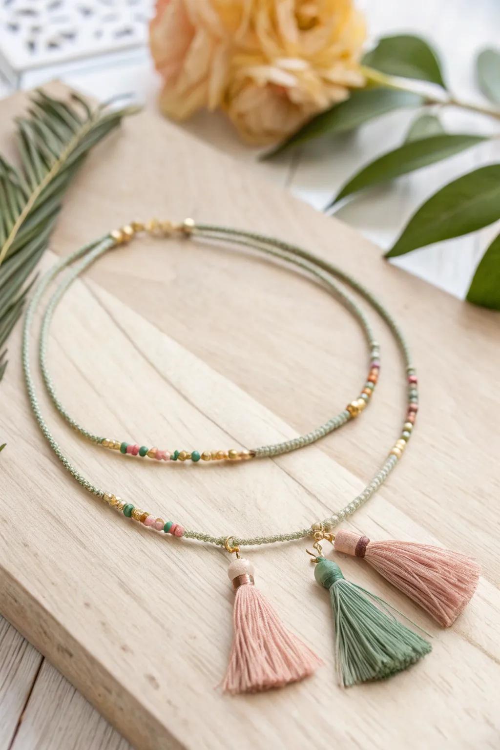 Add a splash of whimsy to your style with a bohemian tassel necklace, where minimalist design meets playful elegance.