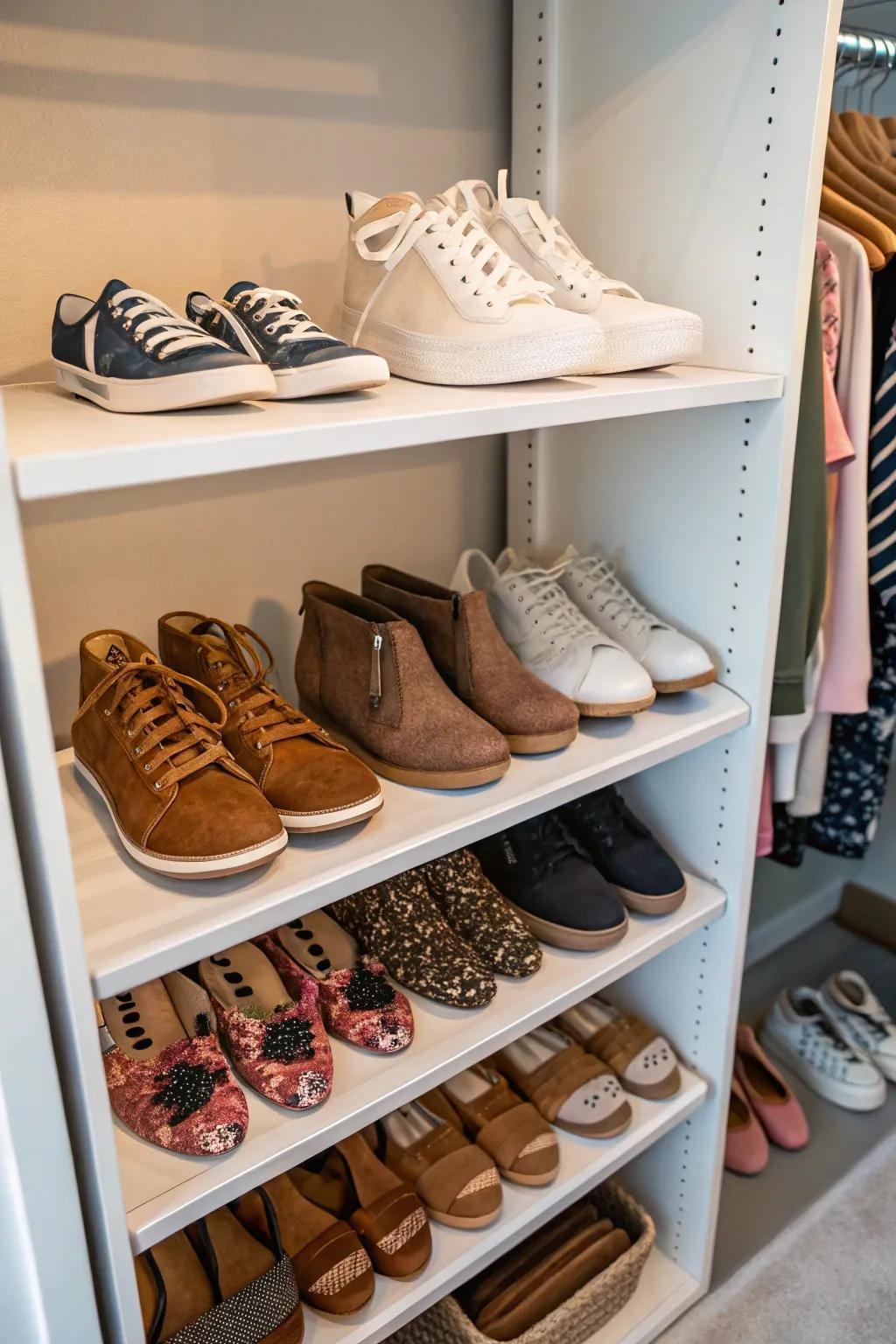 Seasonal grouping keeps your shoe collection efficient and accessible.