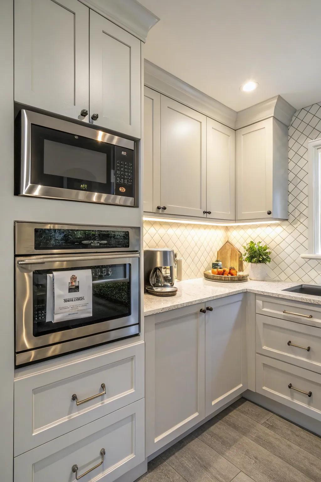 A clever corner nook for the microwave.