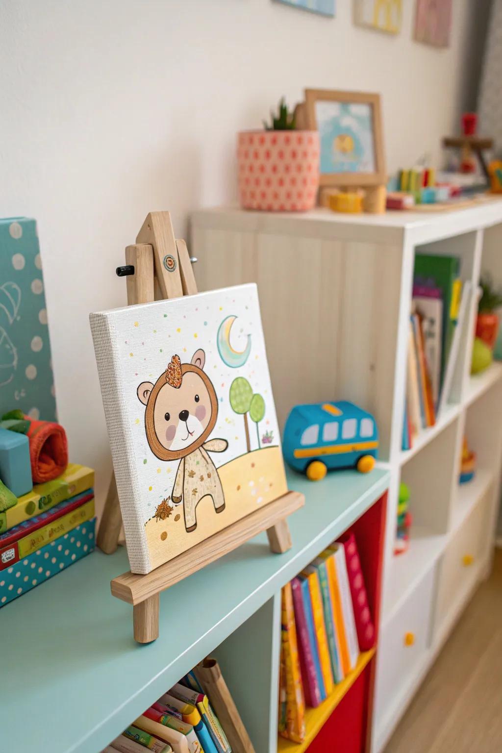 Animal art adding a playful touch to the kids' space.