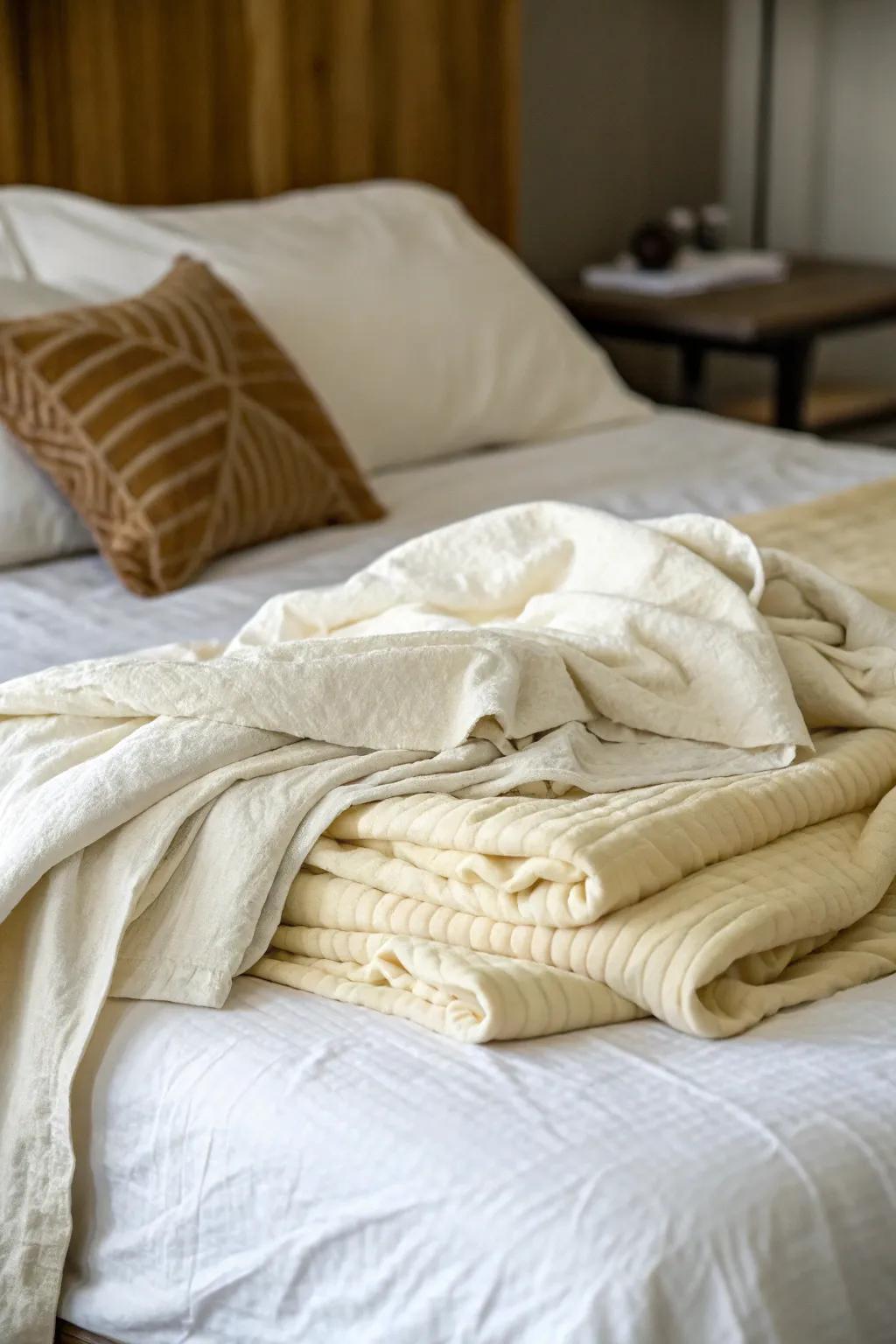 A cozy and relaxed bedding arrangement for a laid-back vibe.