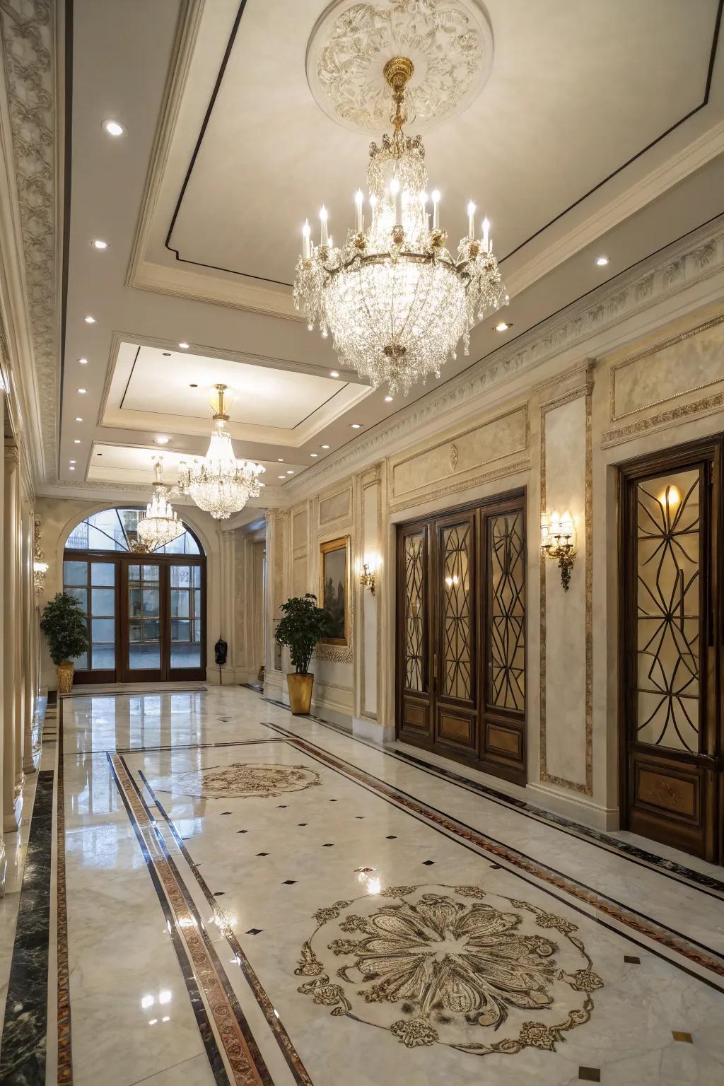 Marble tiles exude luxury and sophistication in this grand entryway.