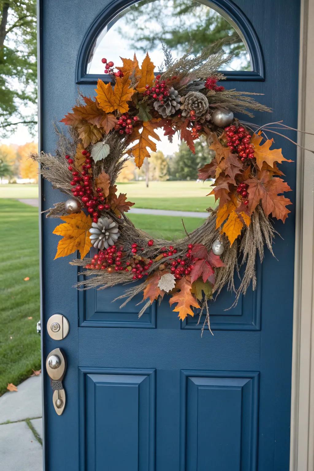 A modern wreath sets a stylish tone for the season.