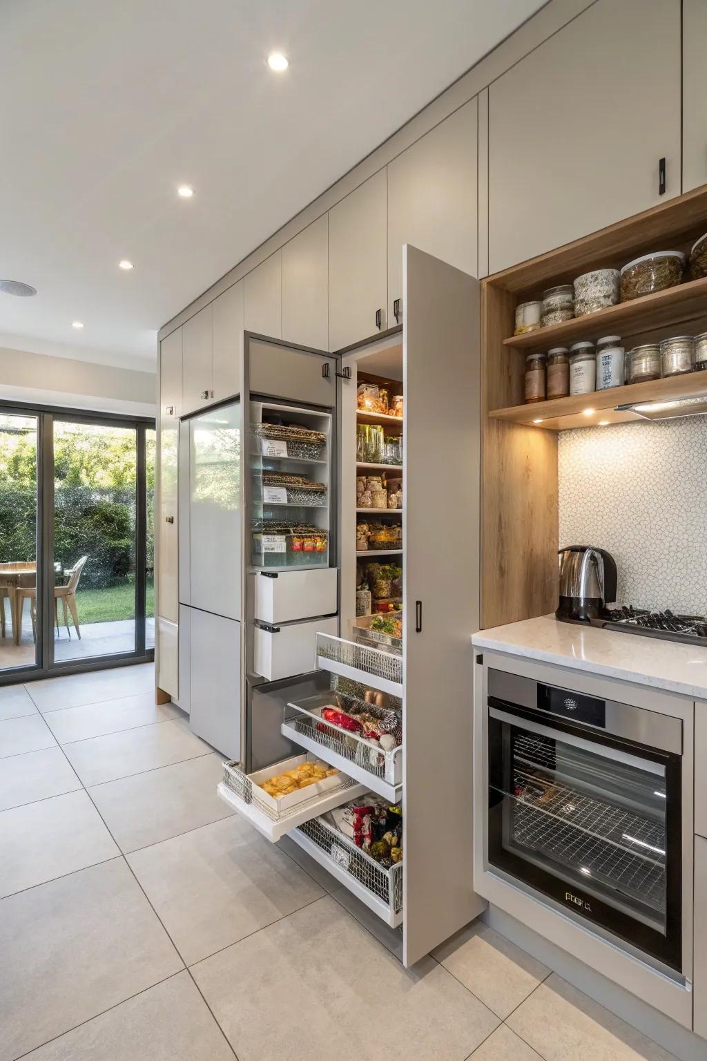 Smart storage solutions keep modern kitchens organized and efficient.