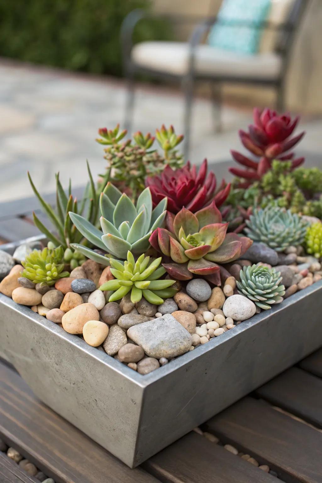 A modern succulent garden centerpiece offers a contemporary flair for Mother's Day.