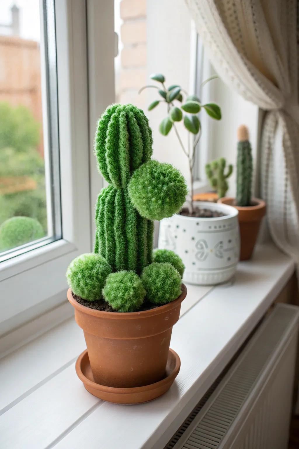 Embrace the charm of handmade with this delightful pom-pom cactus, a perfect touch of playful elegance for your space!