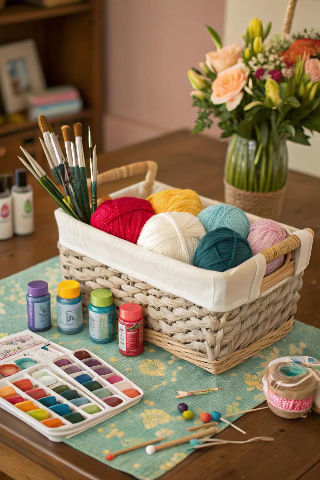 Inspire mom's creativity with a basket full of craft supplies.