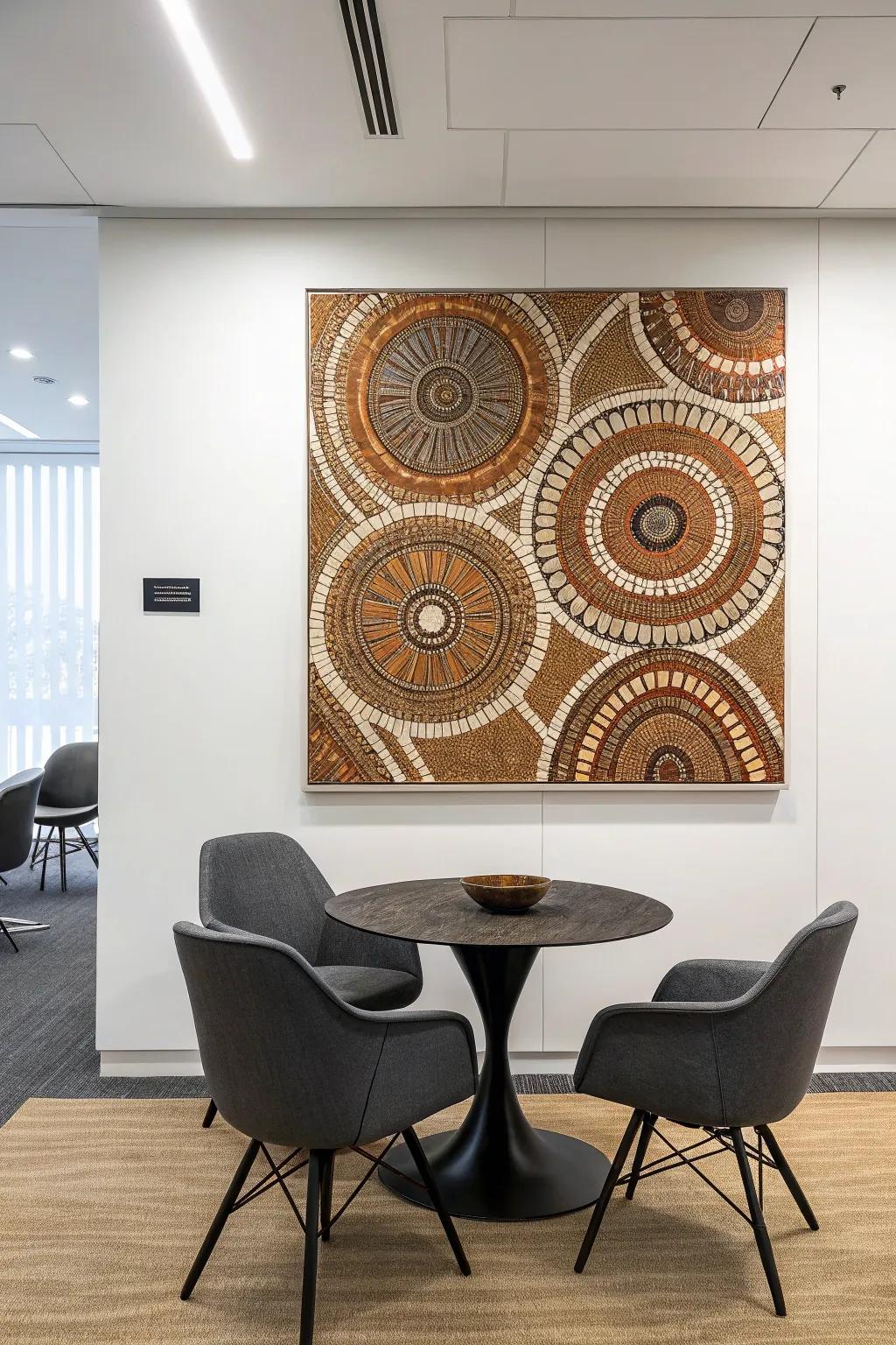 Aboriginal dot paintings bring depth and cultural richness to any room.