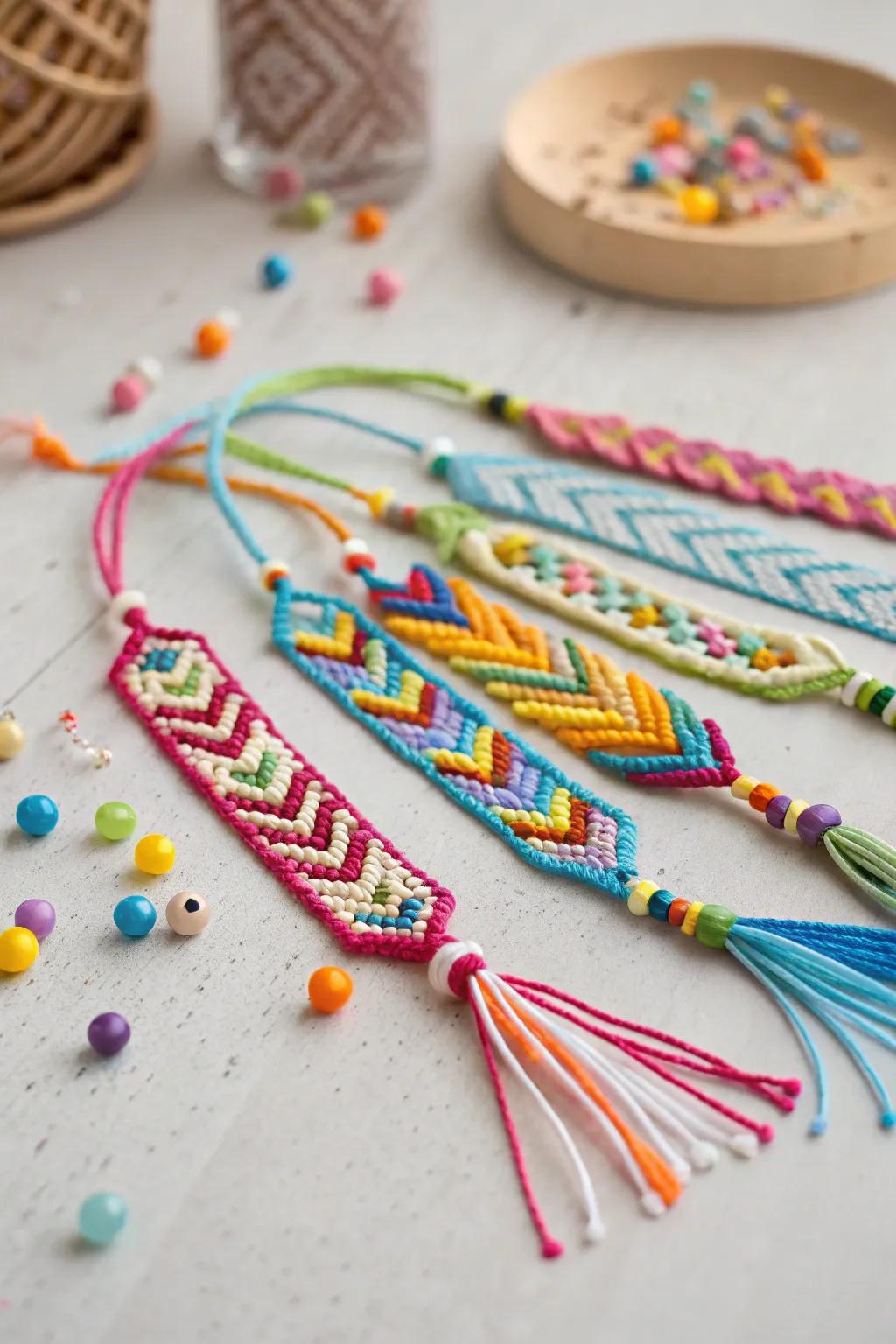 Woven friendship bracelets that symbolize lasting bonds.