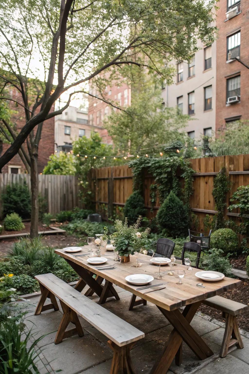 Dine alfresco with a charming farm table.