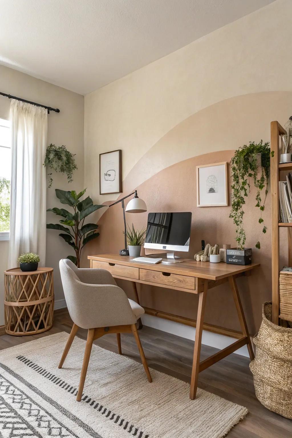 Enhance your home office with a sophisticated beige ombre wall.