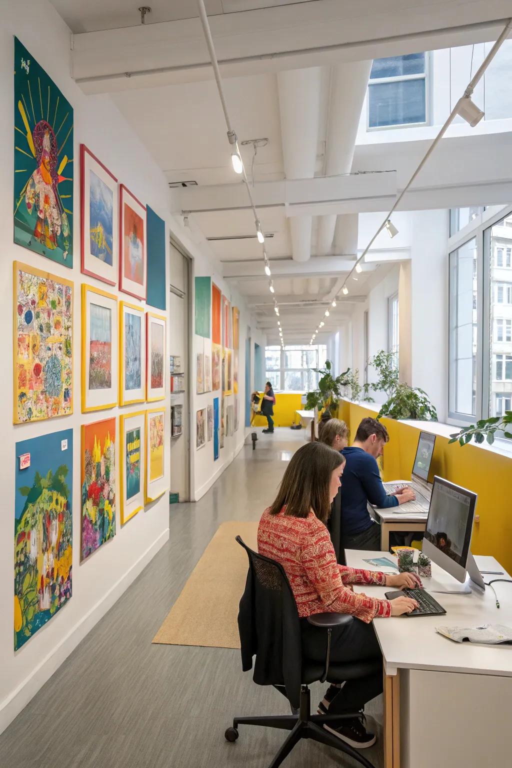 Inspiring artwork adding character to an open office.