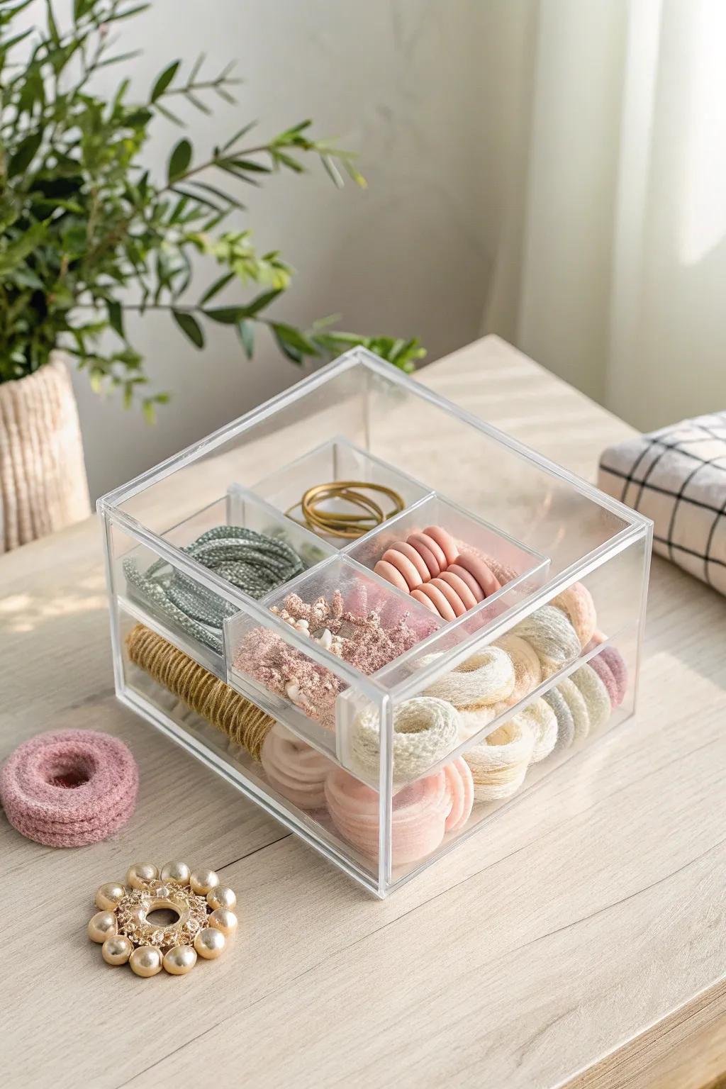 See your hair accessories in style: Elegance meets simplicity in clear acrylic.