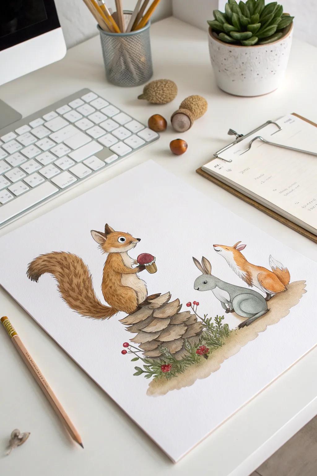 Whimsy Meets Minimalism: A Squirrel's Boardroom Tale