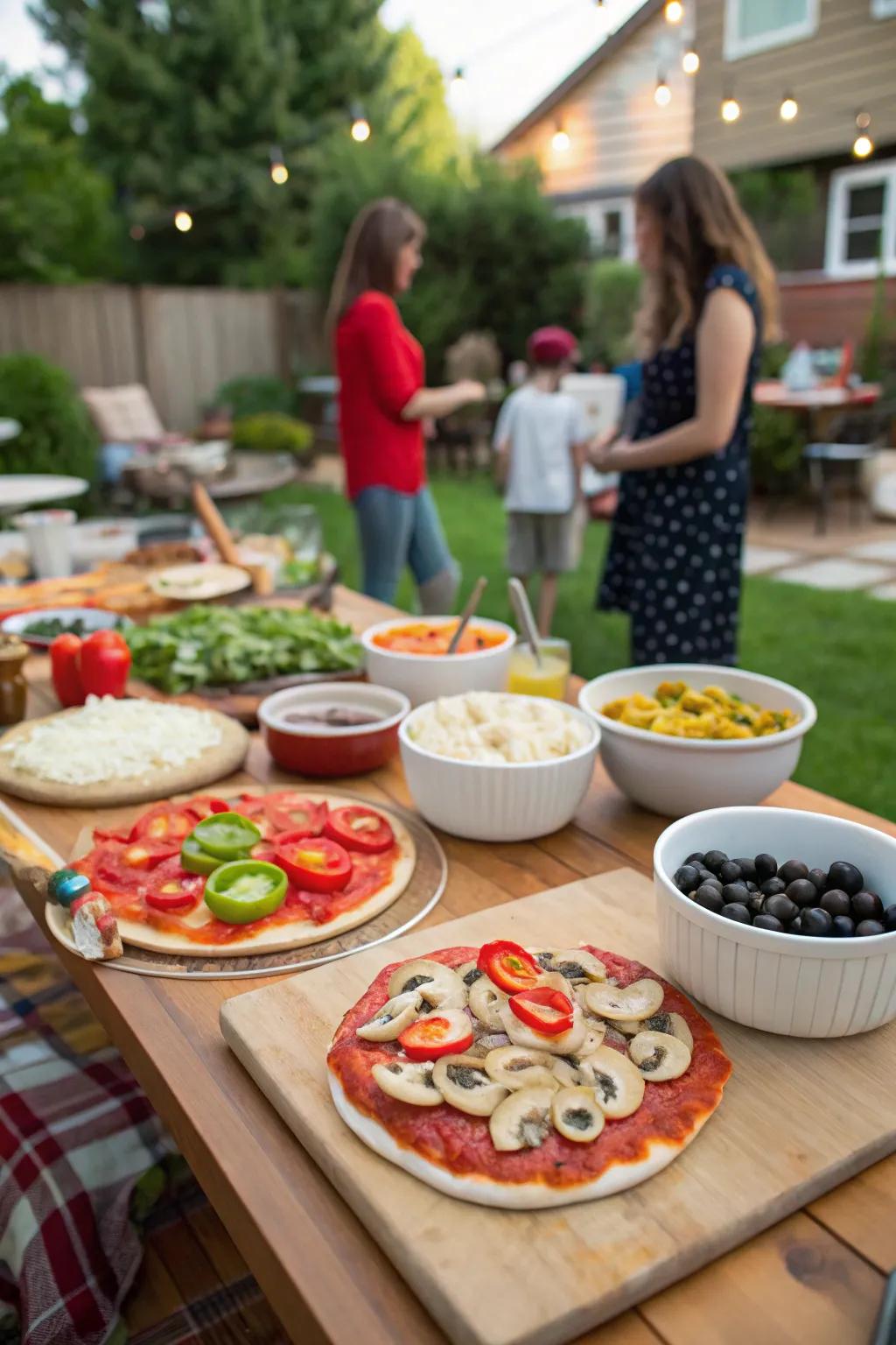 Craft delicious, personalized pizzas at a DIY pizza party.