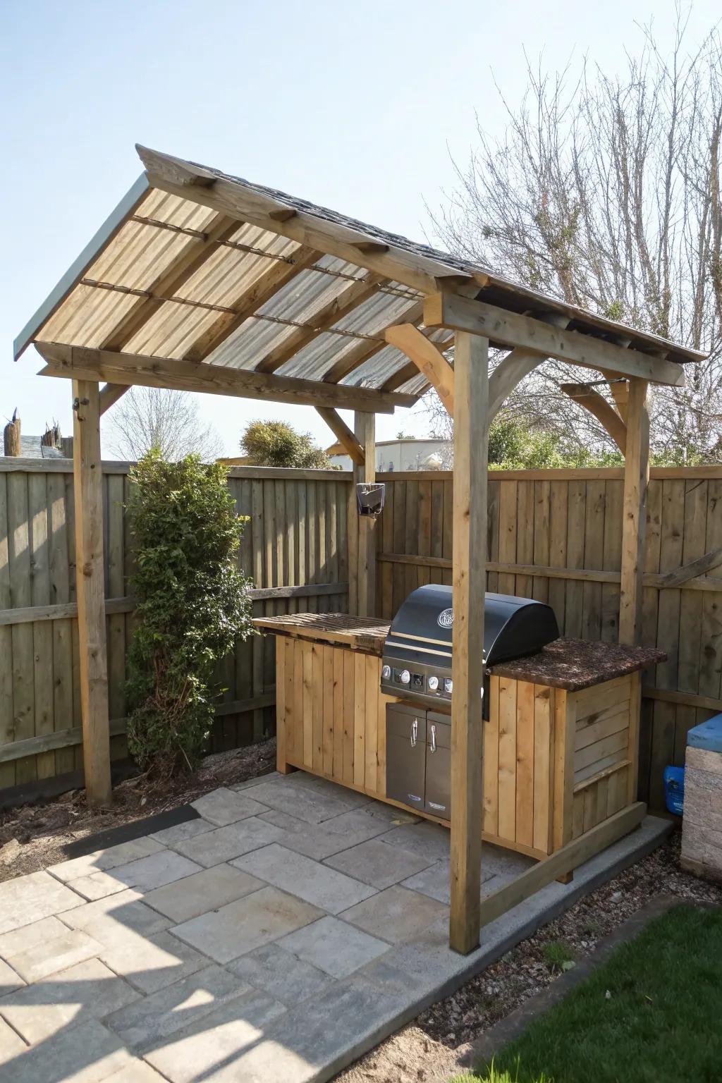 A semi-pergola providing versatile coverage for outdoor BBQs.