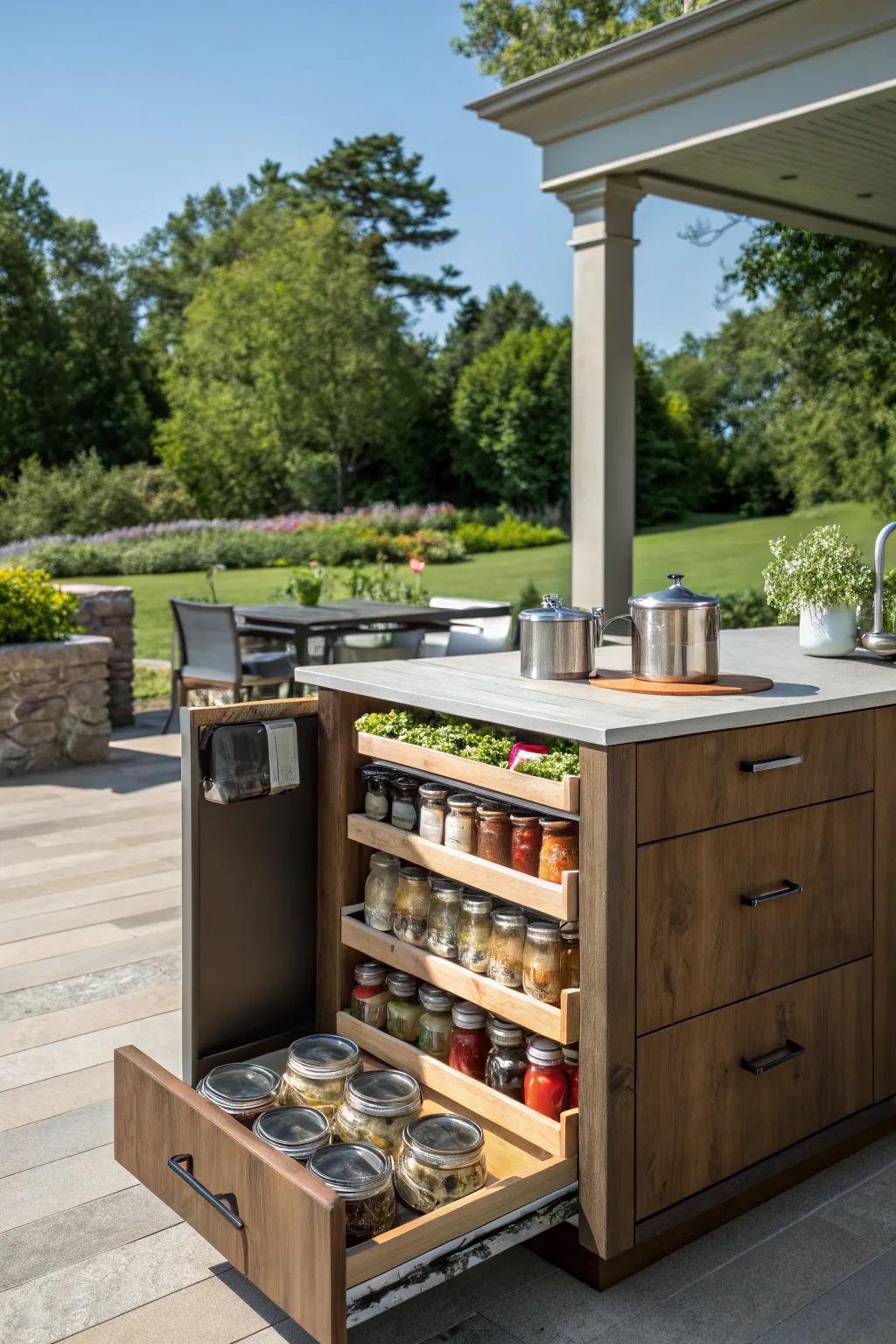 A pull-out spice rack keeps your flavors close at hand.