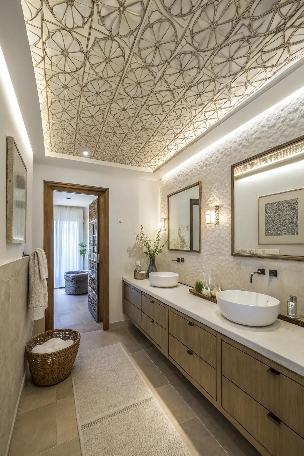 Textured ceilings can add dimension and intrigue to your bathroom space.