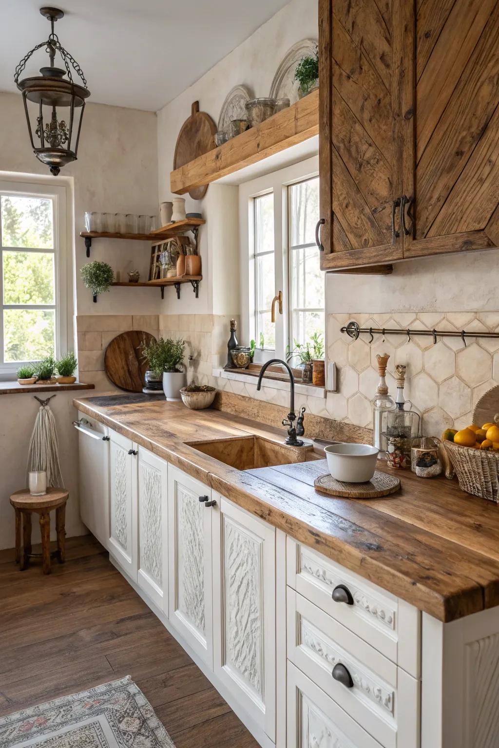 Wood-tone countertops create a warm and inviting atmosphere.