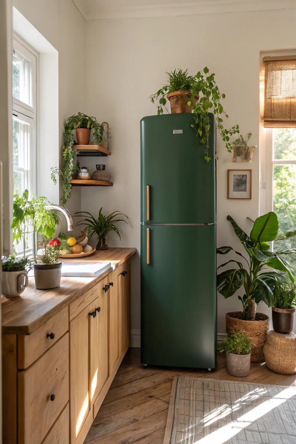 A green fridge brings a breath of fresh air to your culinary space.