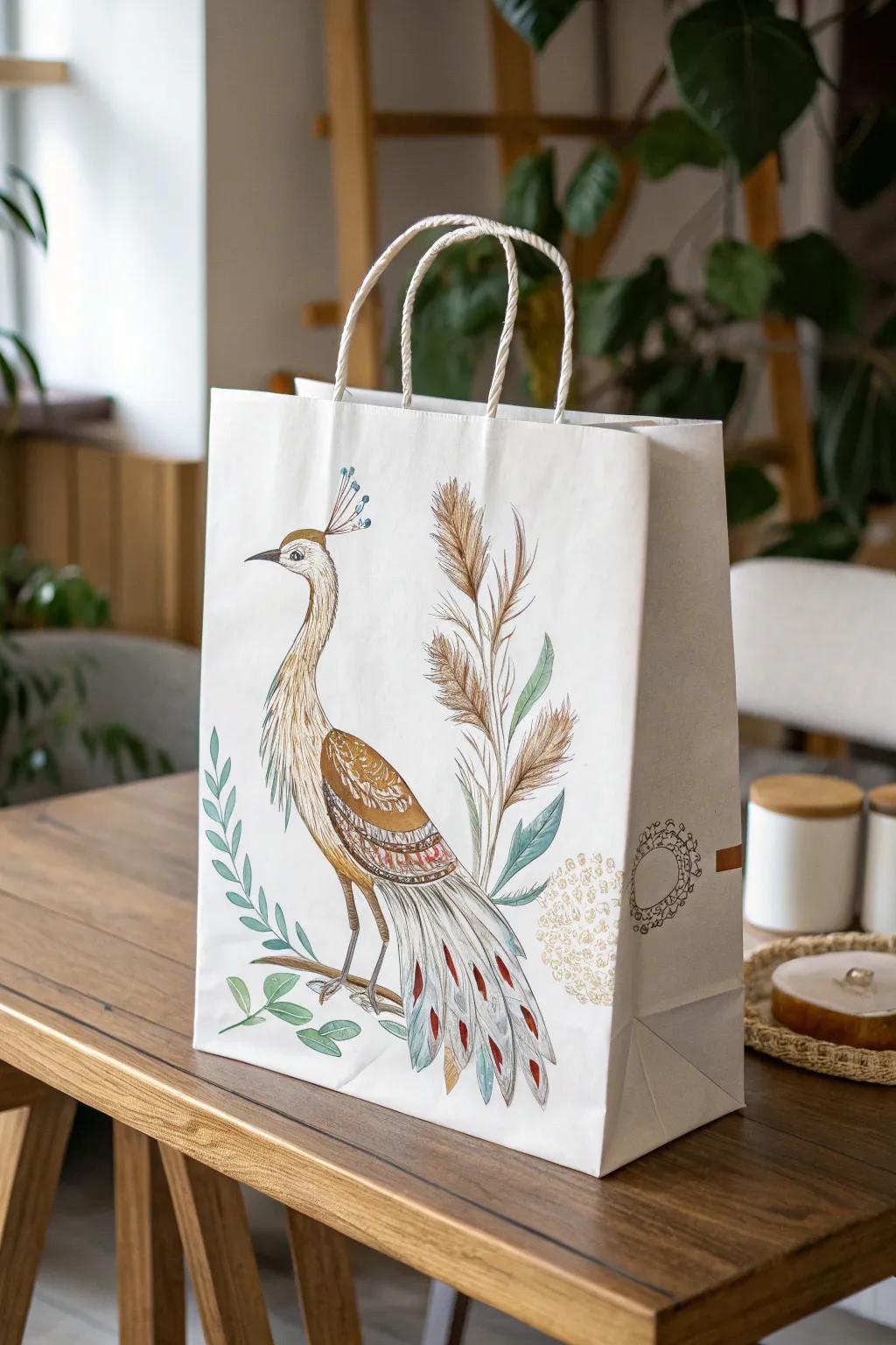 Embrace whimsy with elegant animal art: a touch of nature's charm on a paper bag.