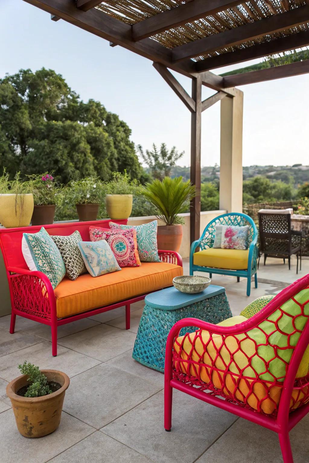 Bold furniture choices can transform your patio into a vibrant space.