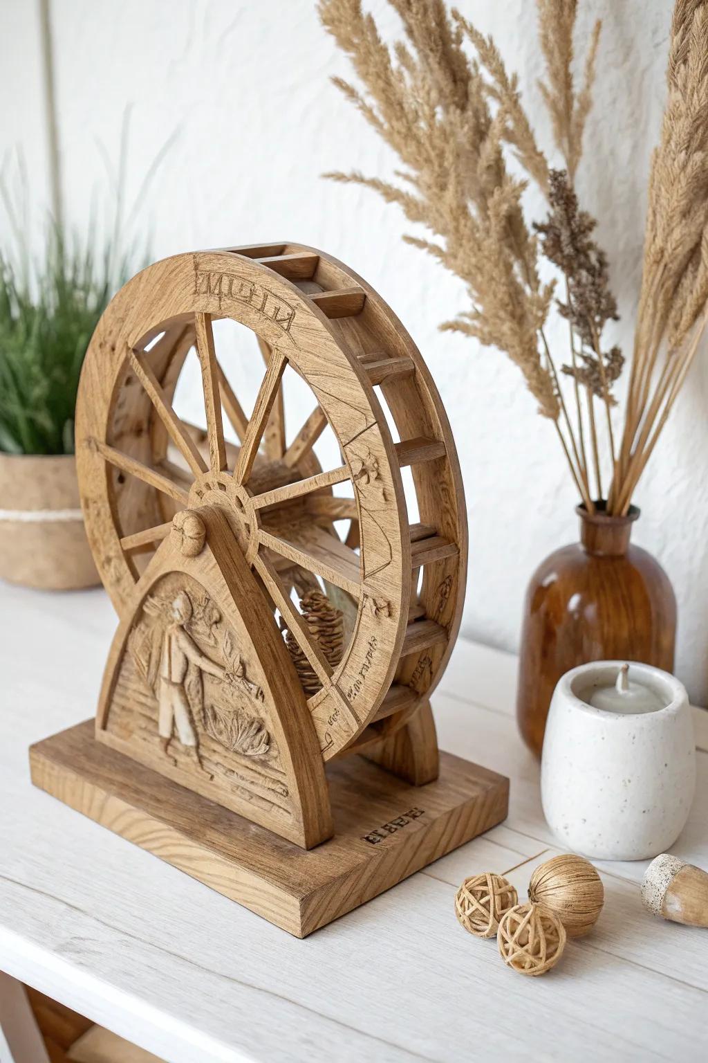 Experience the artistry of storytelling through a beautifully crafted water wheel, where simplicity meets elegance.