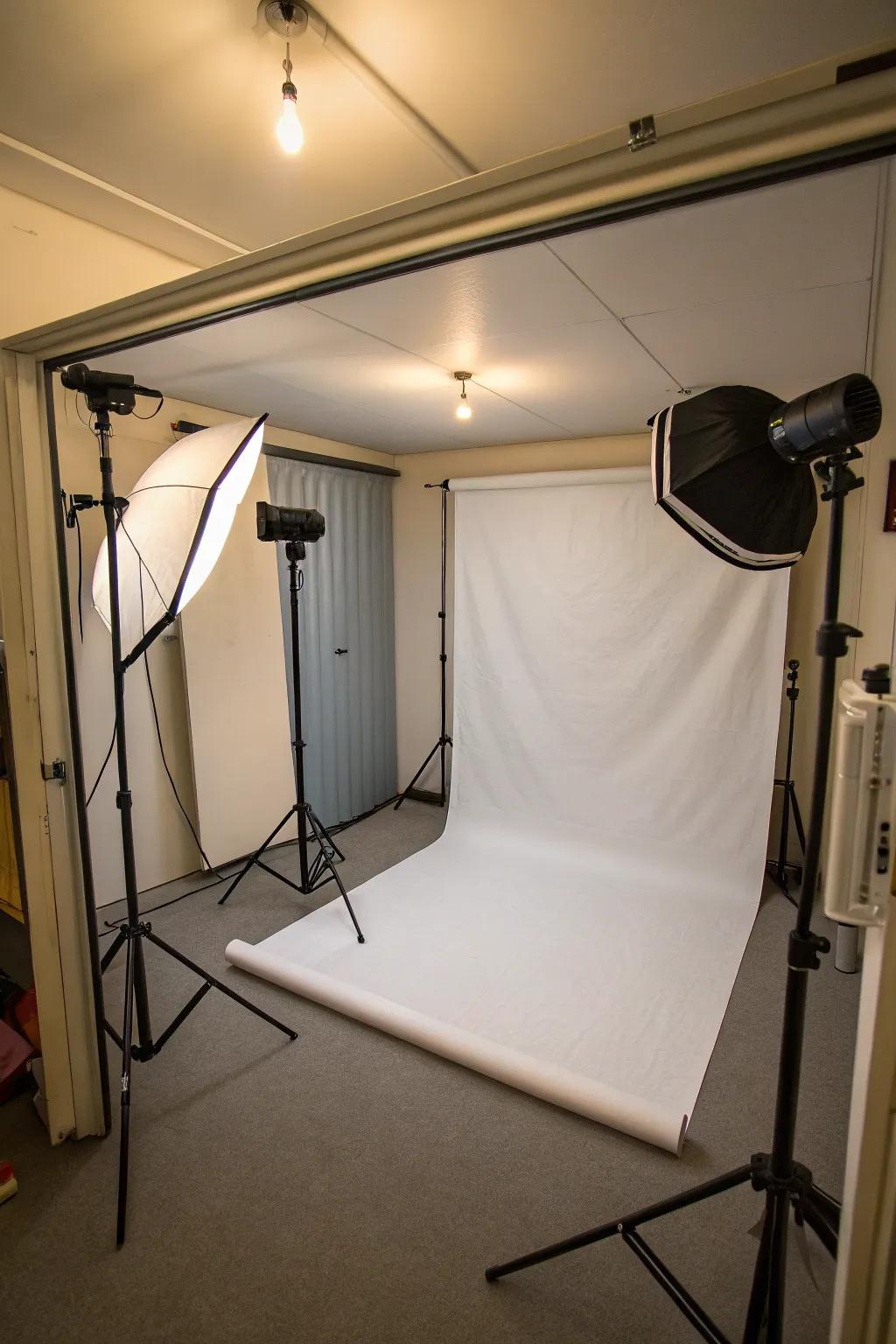 A mobile studio setup offers flexibility for small spaces.